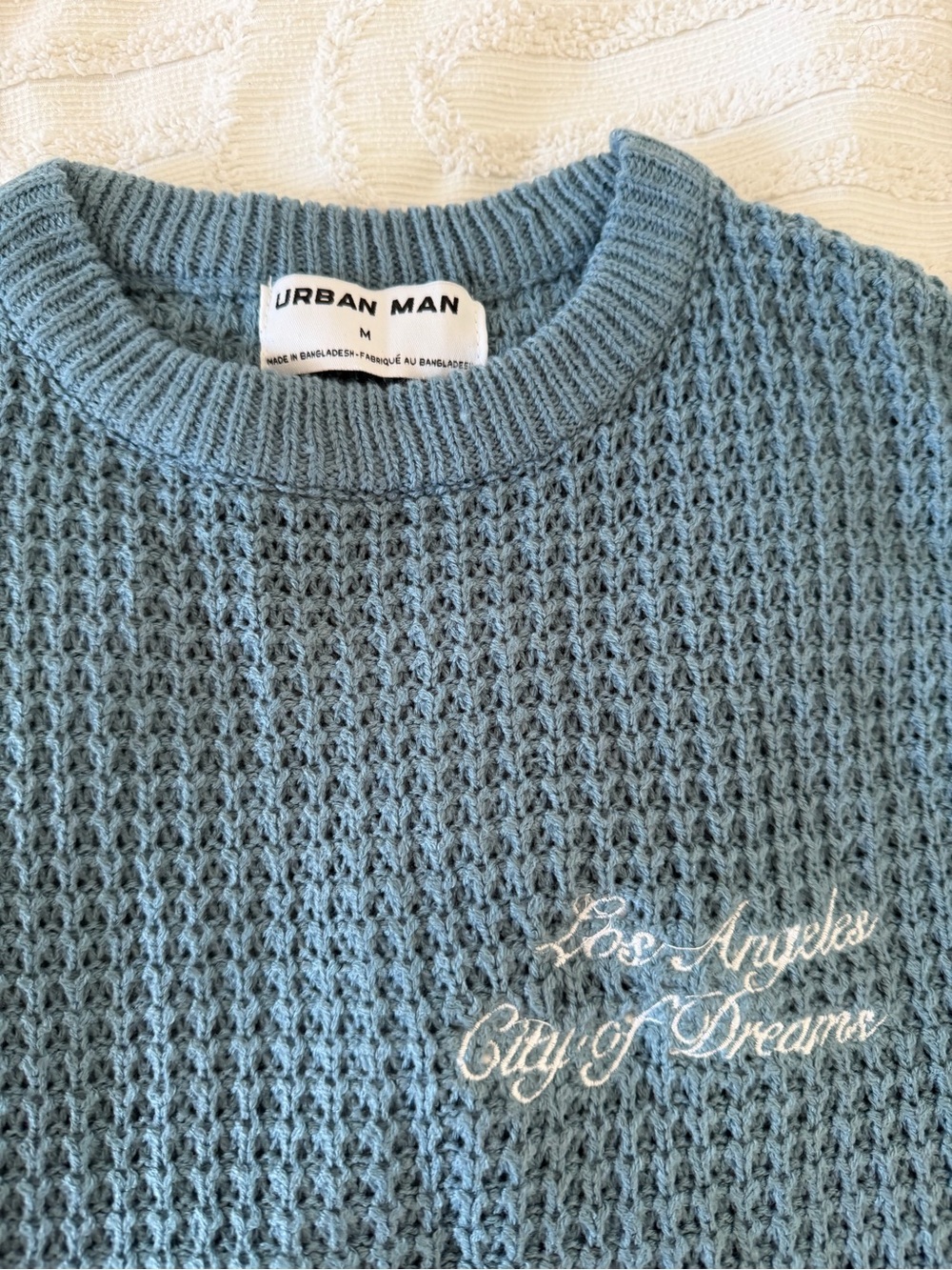 Urban Outfitters Light Blue Waffle Knit Crewneck Sweater - Urban Man